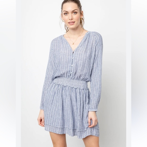 RAILS Jasmine Tibet Striped Linen Smocked Dress Long Sleeve Revolve - Picture 4 of 10